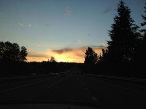 Blue sky and a nice sunset approaching Interstate 5